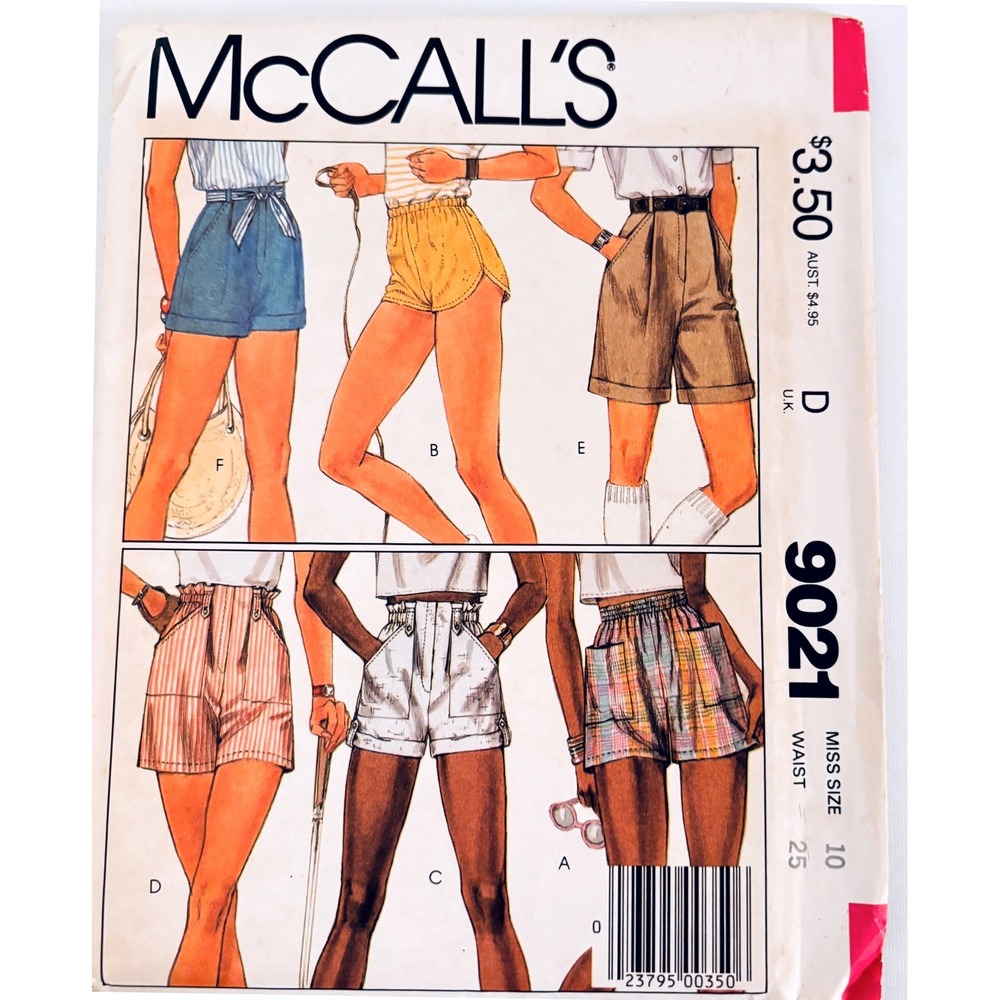 McCall's 9021 Vtg 84 High Waist Paper Bag Bermuda Running Shorts Sz 10 Uncut